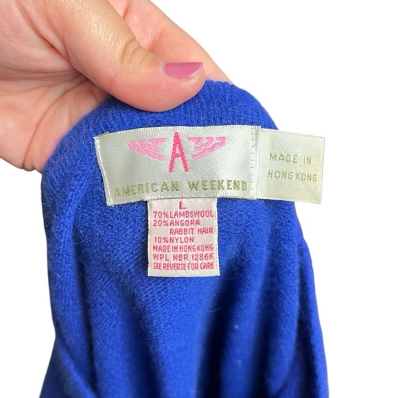 American Weekend Blue Lambswool Angora Rabbit Hair Sweater Women’s Size Large - Picture 3 of 12